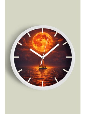 JHAAR Soyut - Bohem - Doğa - Deniz Manzaralı Modern Duvar Saati - 25CM - Önü Camlı Beyaz Kasa