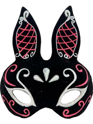 Buğz Siyah Süet Tavşan Maskesi Simli