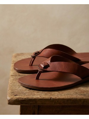 Türkbükü Sandalet - Hakiki Deri El Yapımı Erkek Sandalet - Bodrum Klasik Deri Terlik 34 Taba