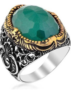 Fm 💎 Premium 925 Ayar Ithal Gümüş Yeşil Zirkon Taşlı Erkek Yüzük - 22 Ölçü