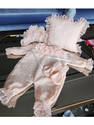 Tozpembebaby Pamuklu Fisto Bebek Tulum Takımı ve Yastığı
