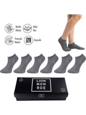 Lion Monroe Saf Bambu Erkek Patik Düz Gri Çorap Dikişsiz Premium Hediye Kutulu 6'lı PRİME BAMBOO Serisi L5952AZNB