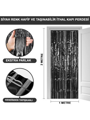 Buğz Siyah Renk Ekstra Metalize Parlak Saçaklı Arka Fon Perde Ithal A Kalite 1x2 Metre