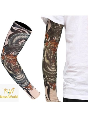 Uravas Store Giyilebilir Kol Dövmesi Çorap Dövme 3D Baskılı Kol Bacak Dövme 2 Adet Model 3