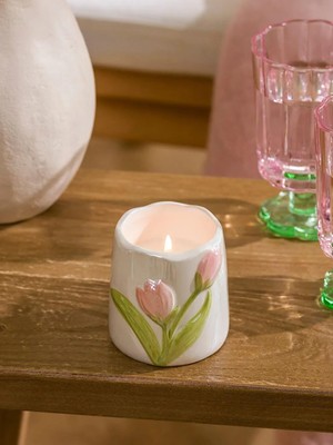 Çiçek Desenli Seramik Mum  (S6)