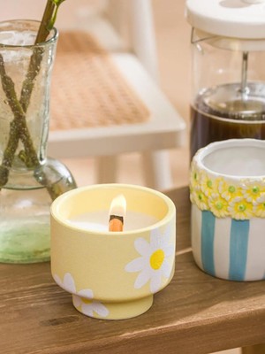 Çiçek Desenli Bardak Mum  (S6)