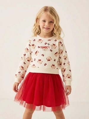 Zekids Kız Çocuk Ayıcık Desenli Sweat Elbise