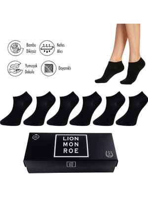 Lion Monroe Saf Bambu Erkek Patik Düz Siyah Çorap Dikişsiz Premium Hediye Kutulu 6'lı PRİME BAMBOO Serisi L5952AZNB