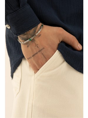 Fjellor Bombadil Kral Desen Detaylı 925 Ayar Yeşil Doğal Taşlı Gümüş Erkek Bileklik