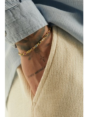 Fjellor Lınea 925 Ayar 14K Altın Kaplama Gümüş Çok Renkli Ince Baget Taşlı Erkek Bileklik