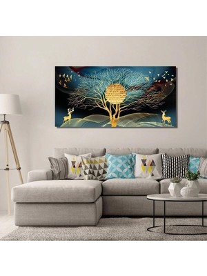 Şehzat Hayat Ağacı ve Geyikler Sürreal Tasarım Kanvas Tablo