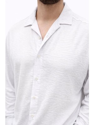Erkek Aerobin Kumaş Oversize 4 Mevsim Uzun Kollu Rahat Kalıp Gömlek - Beyaz