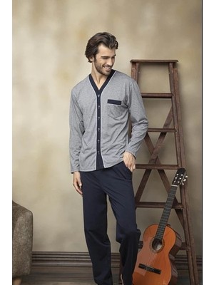 Kly Erkek Önden Düğmeli Pijama Takımı-Lacivert