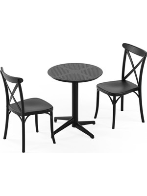 Tilia 2 Kişilik Polipropilen Masa Takımı Siyah (Tilia Moon Katlanır Masa Ø60 cm + Capri Sandalye) - Bahçe, Balkon, Teras, Veranda, Havuz Başı, Dış Mekan, Kafe, Restoran, Otel İçin