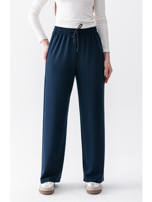 Warasiva Kadın Lacivert Modal Kumaş Yumuşak Dokulu Geniş Kesim Eşofman Altı