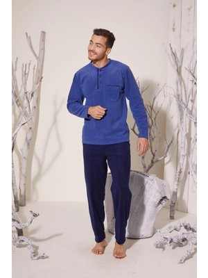 Kly Erkek  Midi Yaka Polar Pijama Takımı 7306-İNDİGO
