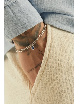 Fjellor Regent Navy 925 Ayar Gümüş Mavi Doğal Taşlı Erkek Bileklik 17+5 cm Uzatmalı Ataç Zincir