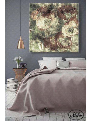 Şehzat Tekli Kare Kanvas Duvar Tablosu Salon Yatak Odası Yemek Odası Ofis Beyaz Gelincikler Illüstrasyon