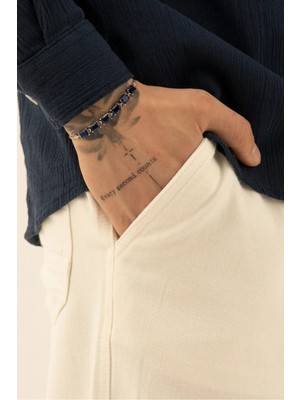 Fjellor Taelvor Erkek 925 Ayar Gümüş Makrome Ayarlanabilir Lacivert Doğal Taş Bileklik