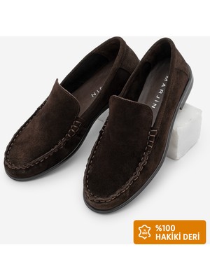 Marjin Kadın Hakiki Deri Makosen Dikişli Loafer Günlük Ayakkabı Elsan Kahve Süet