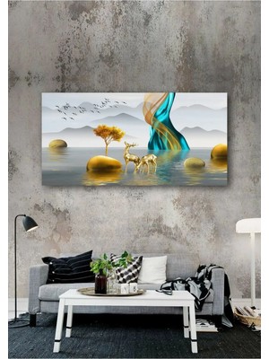 Şehzat Su Içen Altın Geyikler Kanvas Tablo