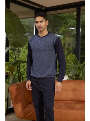 Kly Erkek Uzun Kol O Yaka Pijama Takım 8008-İNDIGO