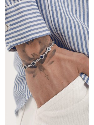 Fjellor Maedhros 925 Ayar Gümüş Yeşil Taşlı Yuvarlak Motif Erkek Bileklik – Parlak Zirkon Detaylı