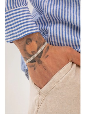 Fjellor Tuor Erkek Italyan Old Money Hasır Model 925 Ayar Gümüş Bileklik – Parlak Gümüş Renk (4 mm Genişlik)