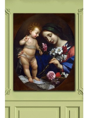 Şehzat The Virgin And Child With Flowers Kanvas Tablo