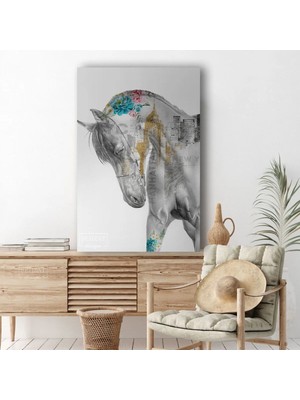 Şehzat Tekli Dikey Kanvas Duvar Tablosu Soyut At