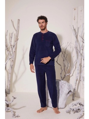 Kly Erkek  Midi Yaka Polar Pijama Takımı 7306-LACIVERT