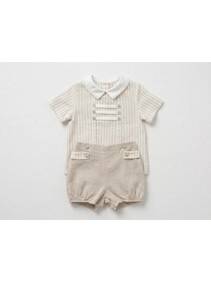 Kız Bebek Şık 2’li Takım Çizgili Gömlek Şort Set Pamuklu Yazlık Rahat Bayramlık Kombin