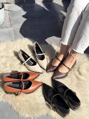 Evyora Galye Siyah Cilt Topuklu Ayakkabı