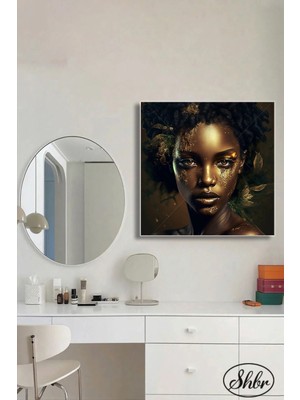 Şehzat Tekli Kare Kanvas Salon Yatak Odası Kuaför Güzellik Salonu Duvar Tablosu Gold Efekt Makyaj