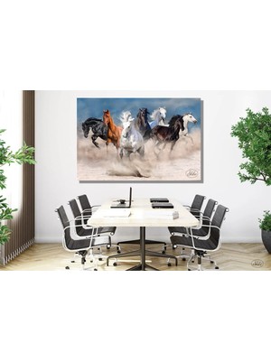 Şehzat Tekli Yatay Kanvas Tablo, Yılkılar, Koşan Yabani Atlar, Dekoratif Kanvas Duvar Tablosu