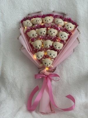 Salish Dev Işıklı Ayıcık Buketi, Pembe Konsept, Özel Kutusunda Gönderim, Sevgiliye, Arkadaşa Hediye