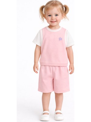 Harika Kids Kız Çocuk Şortlu Takım Yazlık Pamuklu Tişört Şort 2’li Set