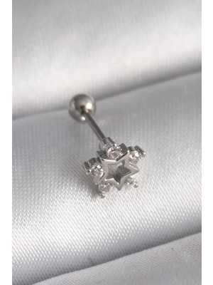 Uravas Store Çelik Gümüş Renk Zirkon Taşlı Yıldız Model Tragus Piercing - TJ-PR1297