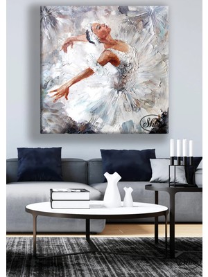 Şehzat Tekli Kare Yağlı Boya Görünümlü Balerin Dekoratif Kanvas Duvar Tablosu