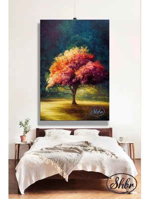 Şehzat Tekli Dikey Kanvas Tablo Renkli Ağaç 3D Illüstrasyonu Dekoratif Kanvas Duvar Tablosu