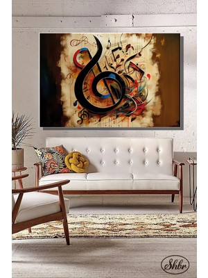 Şehzat Tekli, Yatay, Kanvas, Dekoratif, Duvar, Tablosu , Notalar, Sol Anahtarı, Illüstrasyon,