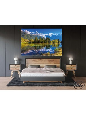 Şehzat Tekli Yatay Kanvas Tablo Doğa Manzarası, Akarsu ve Dağlar, Dekoratif Kanvas Duvar Tablosu