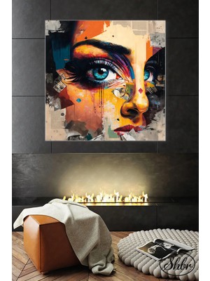 Şehzat Tekli Kare Kanvas Salon Yatak Odası Kuaför Güzellik Salonu Duvar Tablosu Mavi Göz Illüstrasyon