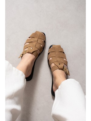 Nmoda Kadın Tokalı Örgü Bantlı Günlük Terlik Rahat Taban Şık Yazlık Düz Taban Konforlu Terlik