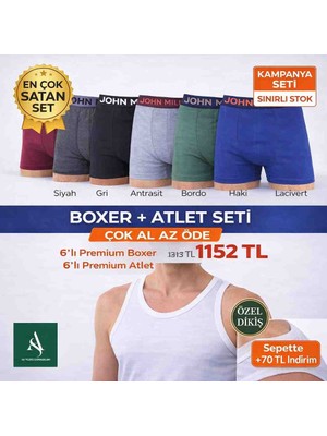 John Miles 6’lı Premium Boxer + 6’lı As Yıldız Premium Atlet Seti Çok Al Az Öde Kampanya