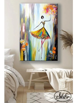 Şehzat Tekli Dikey Kanvas Tablo Dans Eden Balerin Yağlı Boya Effektli Dekoratif Kanvas Duvar Tablosu