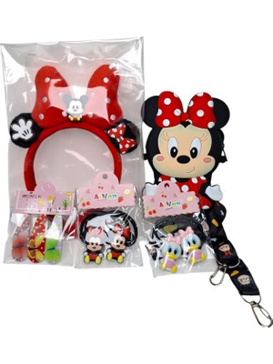 Spteks Kız Çocuk Sevimli Mıckey Mouse Cüzdan Çanta Taç Toka Lastik Toka ve Pens Toka 5 Li Set