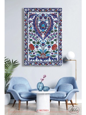 Şehzat Tekli Dikey Kanvas Tablo, Çini Desenli Dekoratif Kanvas Duvar Tablosu