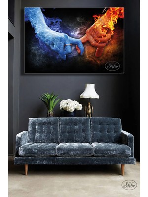 Şehzat Tekli, Yatay, Kanvas, Dekoratif, Duvar, Tablosu , Ateş ve Suyun Romantik Aşkı Temalı Illüstrasyon,