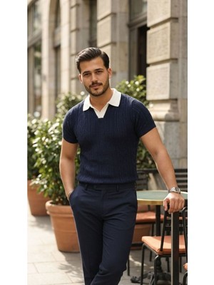 byasafkids Erkek Desenli Kısa Kollu Triko Tişört - %100 Pamuk Akrilik